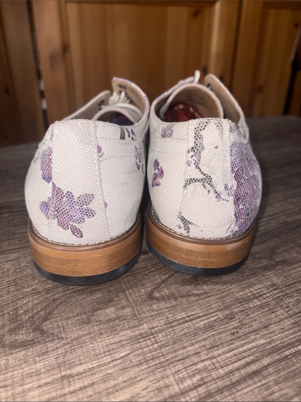 Stacy Adams White Canvas Derby with Purple Floral Print - Picture 8 of 10
